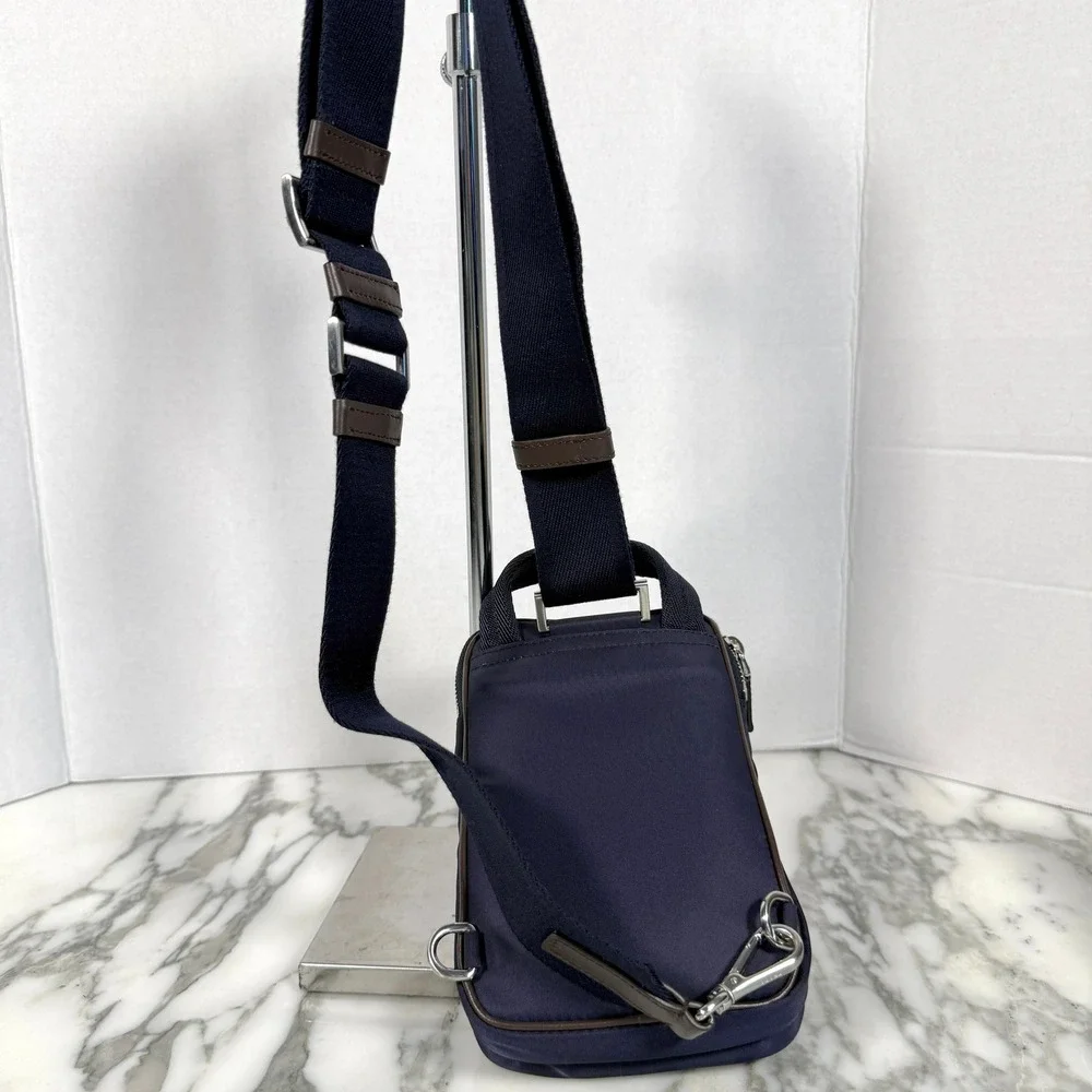 Prada Re-Nylon Leather Smartphone Case Shoulder Bag 2ZH194 Blu Caffe Navy Brown